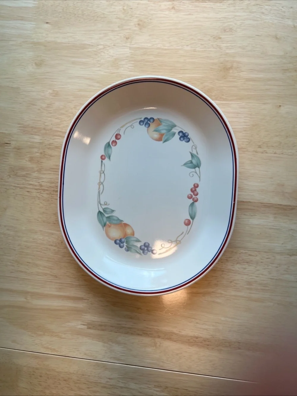 Corelle Abundance Serving Platter with Fruit Wreath and Red-Blue Rim